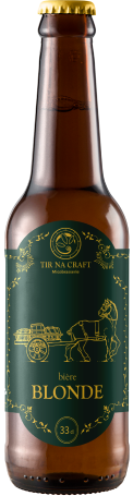 bouteille de bière blonde, étiquette verte.