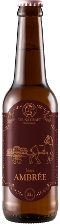 bouteille de bière ambrée, étiquette rouge.