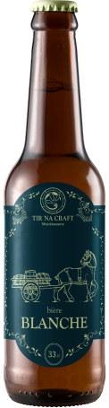 bouteille de bière blanche, étiquette bleue.